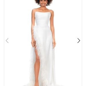 White AshleyLauren long gown with feathers